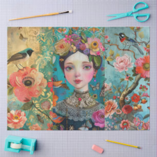 Elegant Vibrant Colourful Floral Decoupage Collage Tissue Paper