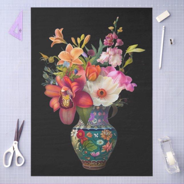 Elegant Vibrant Colourful Floral Decoupage Tissue Paper (Craft)