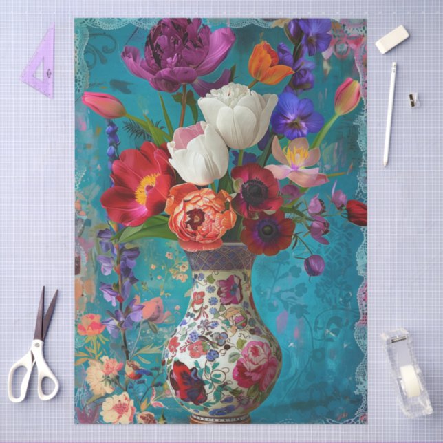 Elegant Vibrant Colourful Floral Decoupage Tissue Paper (Craft)