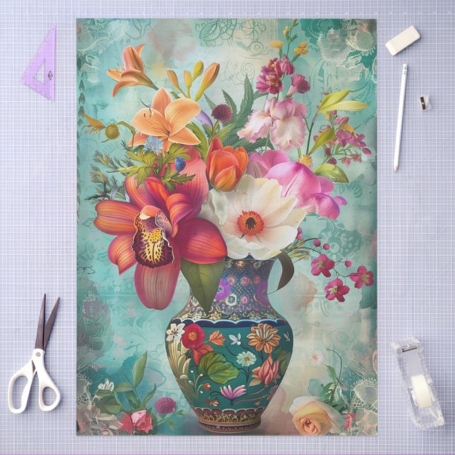 Elegant Vibrant Colourful Floral Decoupage Tissue Paper (Craft)