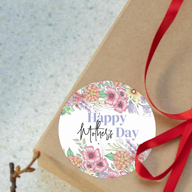 Elegant Vibrant Flowers Leaves Mother's Day Classic Round Sticker (Creator Uploaded)