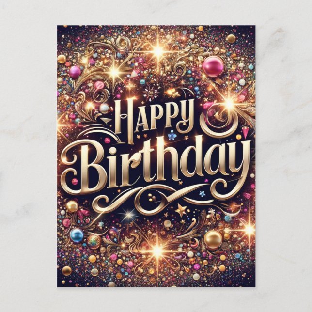 Elegant vibrant Glittre Birthday postcard (Front)