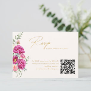 Elegant Vibrant Pink Floral Wedding QR Code RSVP Card