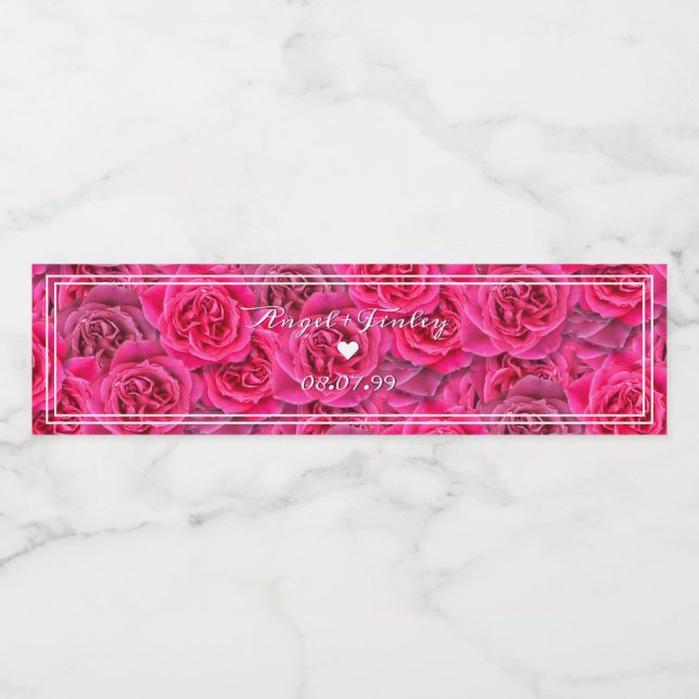  Elegant Vibrant Pink Rose Aesthetic Chic Romantic Water Bottle Label (Single Label)