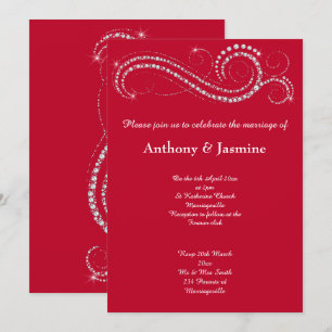 ELEGANT VIBRANT RED DIAMOND SWIRL WEDDING INVITATION