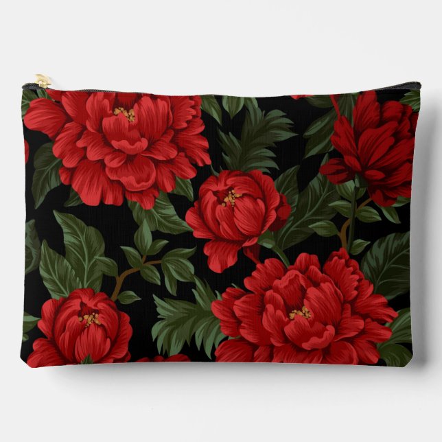 Elegant Vibrant Red Peonies In Bloom Accessory Pouch (Front)