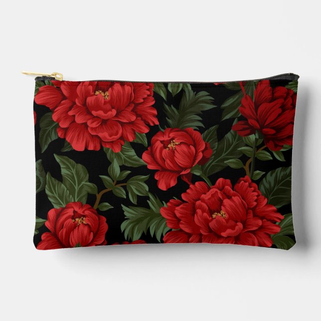 Elegant Vibrant Red Peonies In Bloom Accessory Pouch (Front)