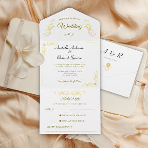 Elegant Victorian All in One Wedding  Invitation