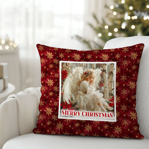 Elegant Victorian Angel Red Gold Decorative Xmas Cushion