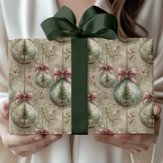 Elegant Victorian Bauble and Bow Christmas Gift  Wrapping Paper (Creator Uploaded)