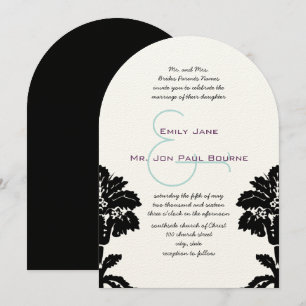 Elegant Victorian Black Damask Wedding  Invitation