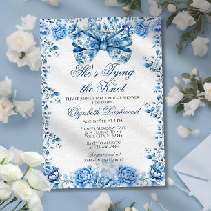 Elegant Victorian Blue Floral Bow Bridal Shower Invitation