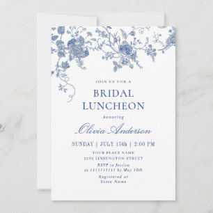 Elegant Victorian Blue Floral BRIDAL LUNCHEON Invitation