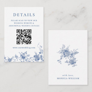 Elegant Victorian Blue Floral QR code Details Enclosure Card