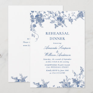 Elegant Victorian Blue Floral Rehearsal Dinner Invitation