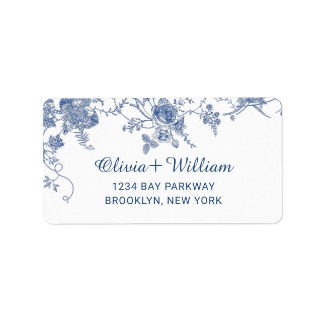Elegant Victorian Blue Floral Return Address Label (Front)