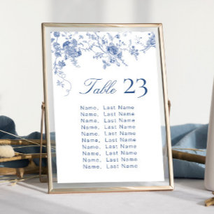 Elegant Victorian Blue Floral Seating Chart Cards