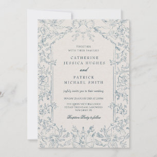 Elegant Victorian Blue Floral Wedding  Invitation