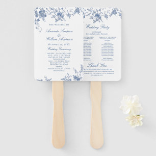 Elegant Victorian Blue Floral Wedding Program Hand Fan