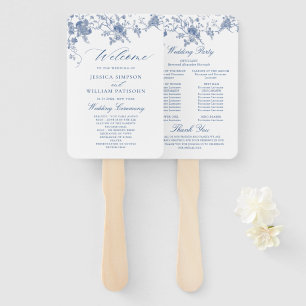 Elegant Victorian Blue Floral Wedding Program Hand Fan