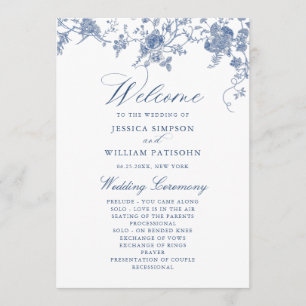 Elegant Victorian Blue Floral Wedding Program Programme