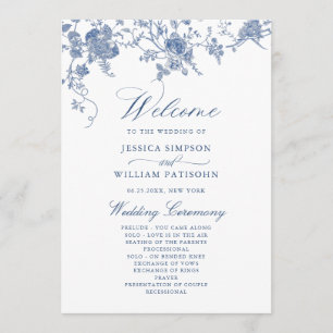 Elegant Victorian Blue Floral Wedding Program Programme
