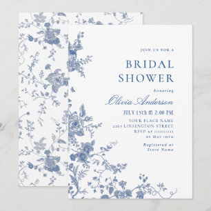 Elegant Victorian Blue French Floral BRIDAL SHOWER Invitation