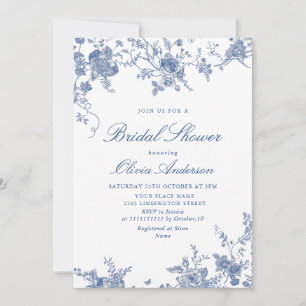 Elegant Victorian Blue French Floral BRIDAL SHOWER Invitation