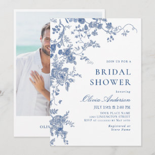 Elegant Victorian Blue French Floral BRIDAL SHOWER Invitation
