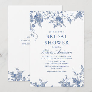 Elegant Victorian Blue French Floral BRIDAL SHOWER Invitation