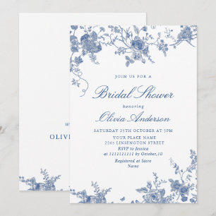 Elegant Victorian Blue French Floral BRIDAL SHOWER Invitation