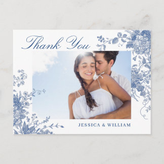 Elegant Victorian Blue French Floral Thank You Postcard