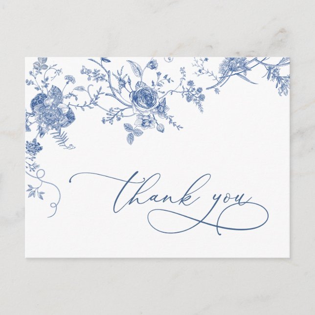 Elegant Victorian Blue French Floral Thank You Postcard (Front)