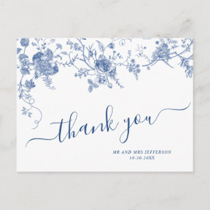 Elegant Victorian Blue French Floral Thank You Postcard