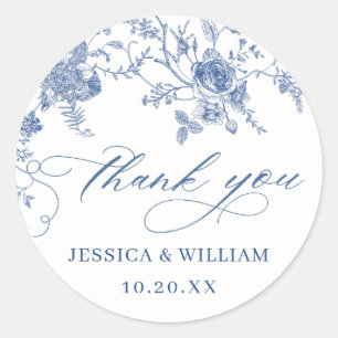 Elegant Victorian Blue French Floral Wedding Classic Round Sticker