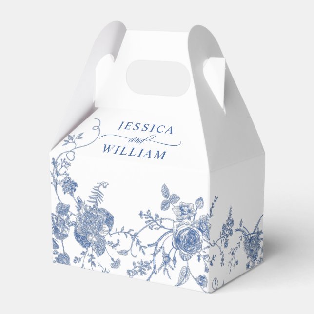 Elegant Victorian Blue French Floral Wedding Favour Box (Front Side)