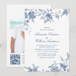 Elegant Victorian Blue French Floral Wedding Invitation
