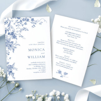 Elegant Victorian Blue French Floral Wedding Invitation