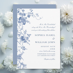 Elegant Victorian Blue French Floral Wedding Invitation
