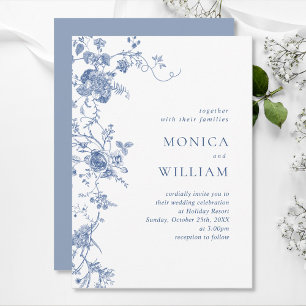 Elegant Victorian Blue French Floral Wedding Invitation