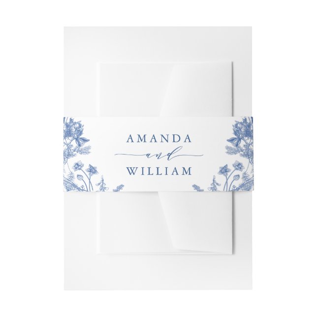 Elegant Victorian Blue French Floral Wedding Invitation Belly Band (Front Example)