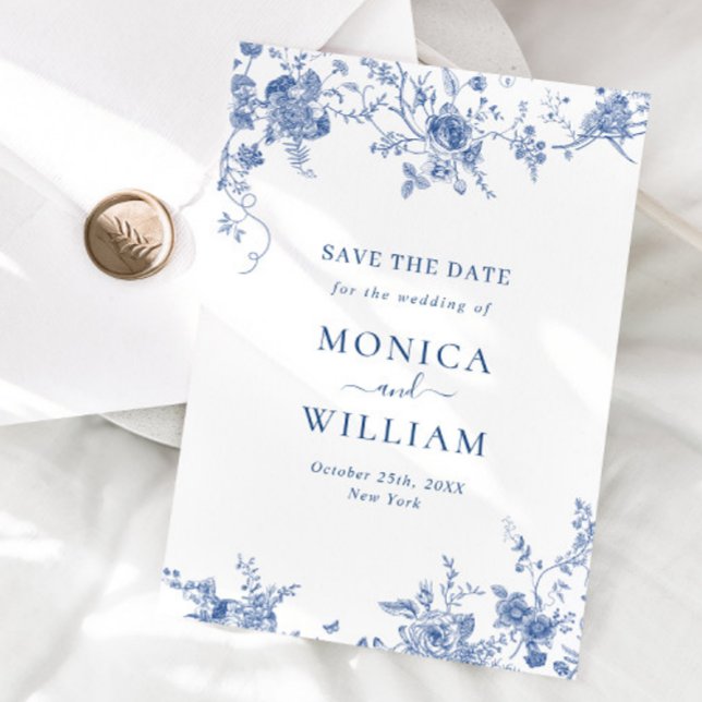 Elegant Victorian Blue French Floral Wedding Save The Date (Creator Uploaded)