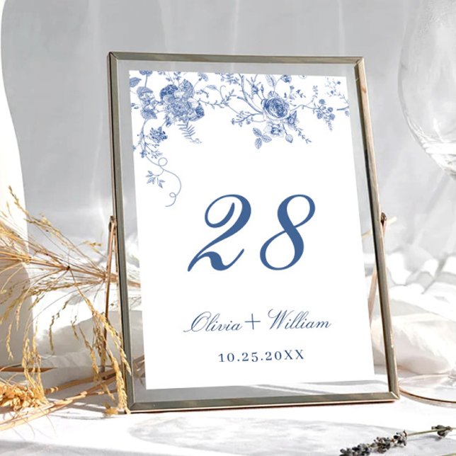 Elegant Victorian Blue French Floral Wedding Table Number (Creator Uploaded)