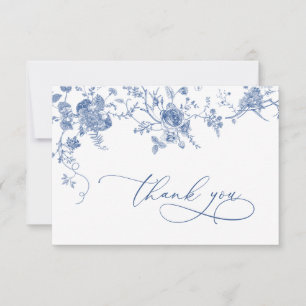 Elegant Victorian Blue French Floral Wedding Thank You Card