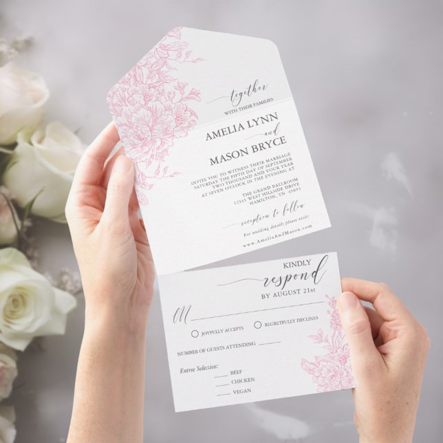 Elegant Victorian Blush Pink Floral Wedding  All In One Invitation (Elegant Victorian Blush Pink Floral Wedding All In One Invitation)