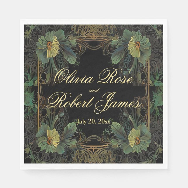 Elegant victorian botanical moody wedding napkin (Front)