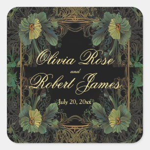 Elegant victorian botanical wedding square sticker