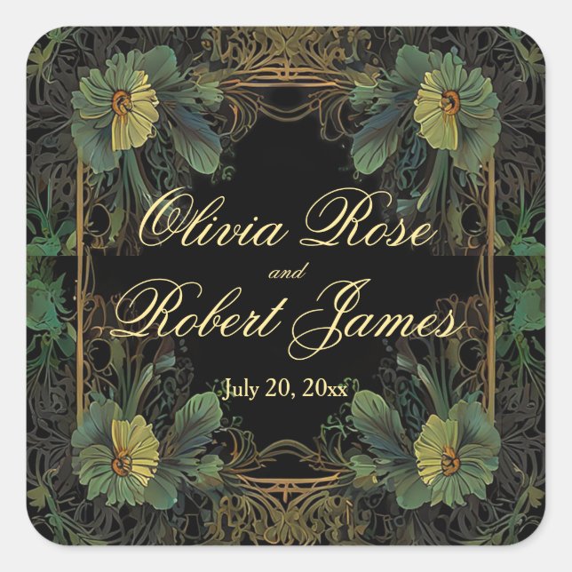 Elegant victorian botanical wedding square sticker (Front)