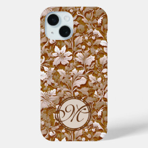 Elegant victorian brown white floral iPhone 15 case