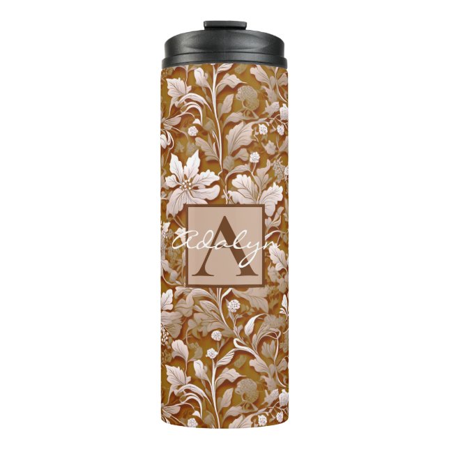 Elegant victorian brown white floral thermal tumbler (Front)